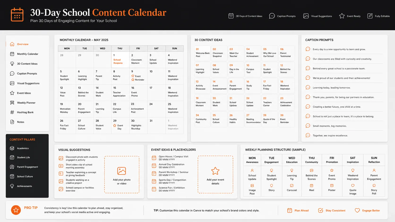 30-Day School Content Calendar gallery preview 1