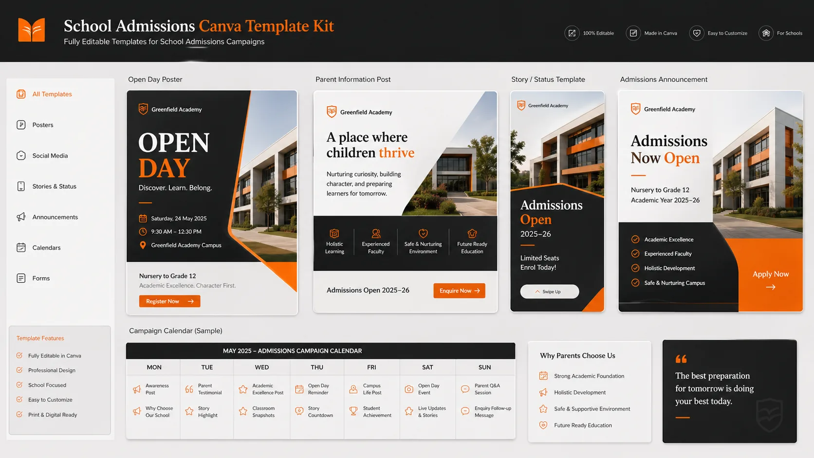 School Admissions Canva Template Kit gallery preview 1